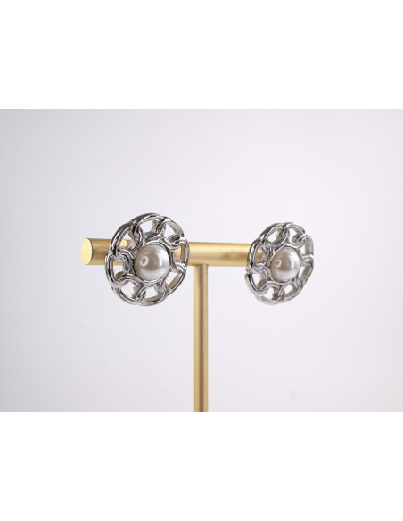 Kolczyki SREBRNE ROZETY Z PERŁĄ PERŁA  STAL CHIRURGICZNA  LOLITA AKCESORIA