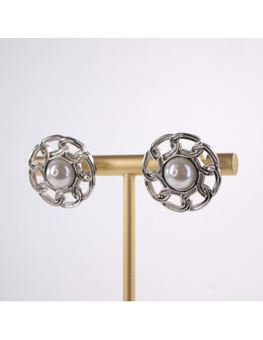 Kolczyki SREBRNE ROZETY Z PERŁĄ PERŁA  STAL...