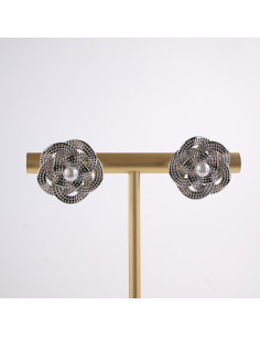 Kolczyki SREBRNY KWIAT Z PERŁĄ PERŁA  STAL CHIRURGICZNA...