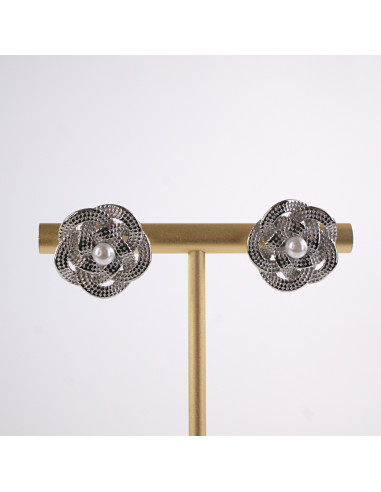 Kolczyki SREBRNY KWIAT Z PERŁĄ PERŁA  STAL...