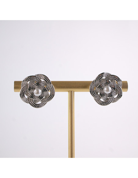 Kolczyki SREBRNY KWIAT Z PERŁĄ PERŁA  STAL CHIRURGICZNA  LOLITA AKCESORIA