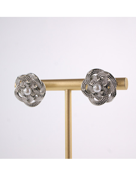 Kolczyki SREBRNY KWIAT Z PERŁĄ PERŁA  STAL CHIRURGICZNA  LOLITA AKCESORIA