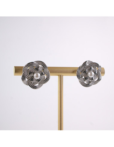 Kolczyki SREBRNY KWIAT Z PERŁĄ PERŁA  STAL...