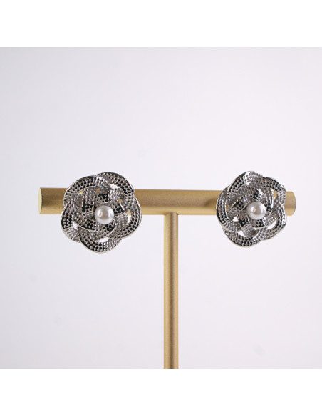 Kolczyki SREBRNY KWIAT Z PERŁĄ PERŁA  STAL CHIRURGICZNA  LOLITA AKCESORIA