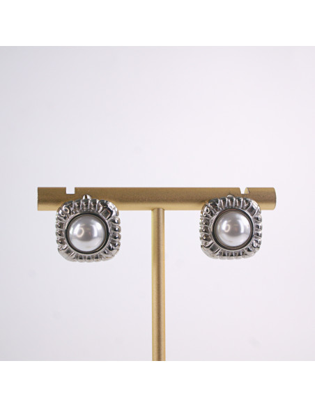 Kolczyki SREBRNE ROZETY Z PERŁĄ PERŁA  STAL CHIRURGICZNA  LOLITA AKCESORIA