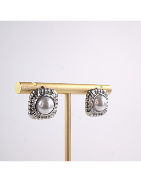 Kolczyki SREBRNE ROZETY Z PERŁĄ PERŁA  STAL CHIRURGICZNA  LOLITA AKCESORIA