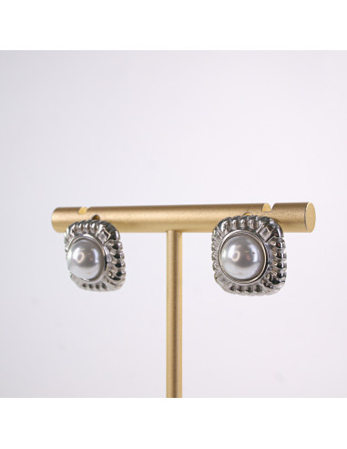 Kolczyki SREBRNE ROZETY Z PERŁĄ PERŁA  STAL...