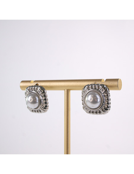 Kolczyki SREBRNE ROZETY Z PERŁĄ PERŁA  STAL CHIRURGICZNA  LOLITA AKCESORIA