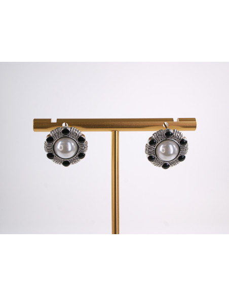 Kolczyki SREBRNE ROZETY Z PERŁĄ PERŁA  STAL CHIRURGICZNA  LOLITA AKCESORIA