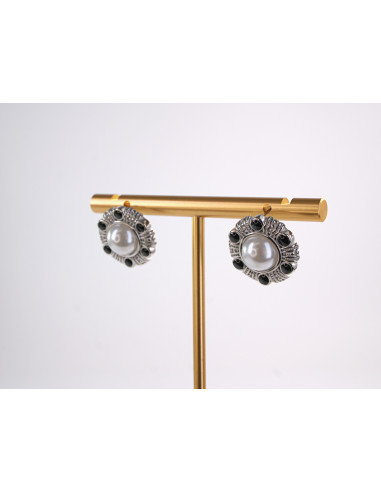 Kolczyki SREBRNE ROZETY Z PERŁĄ PERŁA  STAL...