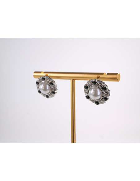 Kolczyki SREBRNE ROZETY Z PERŁĄ PERŁA  STAL CHIRURGICZNA  LOLITA AKCESORIA