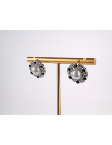 Kolczyki SREBRNE ROZETY Z PERŁĄ PERŁA  STAL...