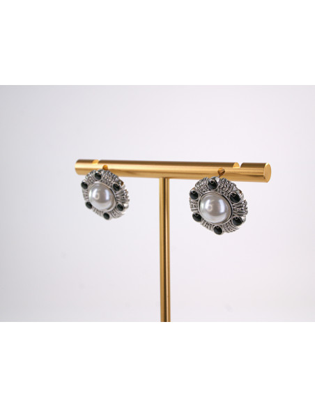 Kolczyki SREBRNE ROZETY Z PERŁĄ PERŁA  STAL CHIRURGICZNA  LOLITA AKCESORIA