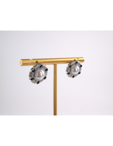 Kolczyki SREBRNE ROZETY Z PERŁĄ PERŁA  STAL...