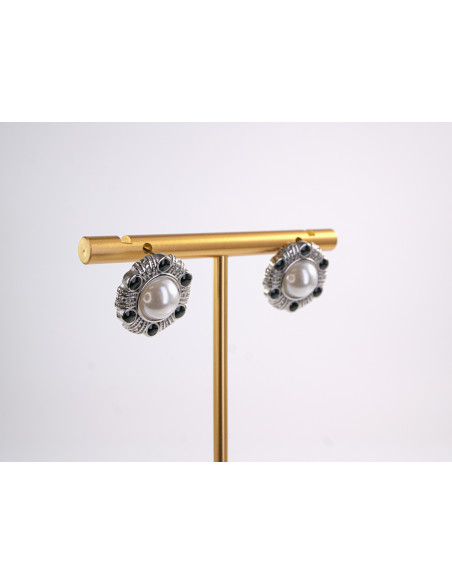 Kolczyki SREBRNE ROZETY Z PERŁĄ PERŁA  STAL CHIRURGICZNA  LOLITA AKCESORIA