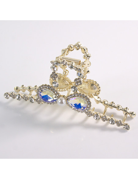 Klamra do Włosów METALOWA z CYRKONIAMI KOKARDKA Lolita Akcesoria ZŁOTY