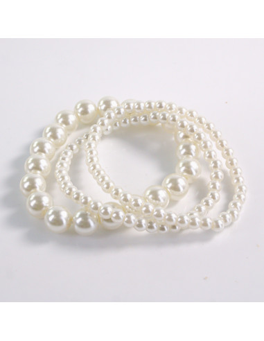 BRANSOLETKA POTRÓJNE PERŁY PEREŁKI ECRU LOLITA...