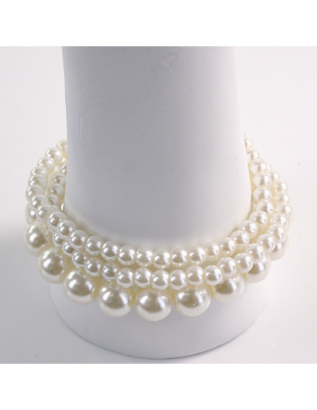 BRANSOLETKA POTRÓJNE PERŁY PEREŁKI ECRU LOLITA AKCESORIA PERŁA