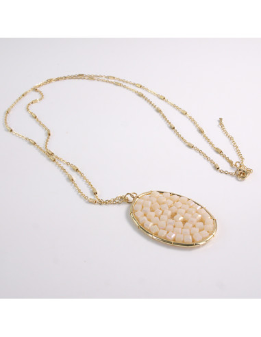 NASZYJNIK DŁUGI WISIOR MEDALION  KREMOWY ECRU...