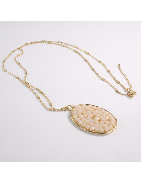 NASZYJNIK DŁUGI WISIOR MEDALION  KREMOWY ECRU Lolita Akcesoria