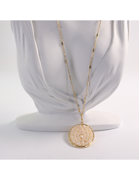 NASZYJNIK DŁUGI WISIOR MEDALION  KREMOWY ECRU Lolita Akcesoria