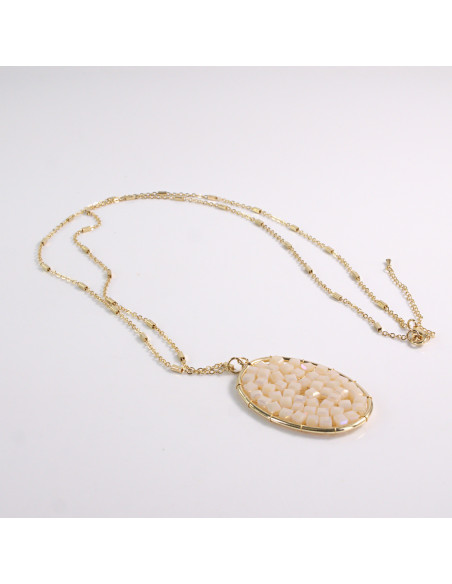 NASZYJNIK DŁUGI WISIOR MEDALION  KREMOWY ECRU Lolita Akcesoria