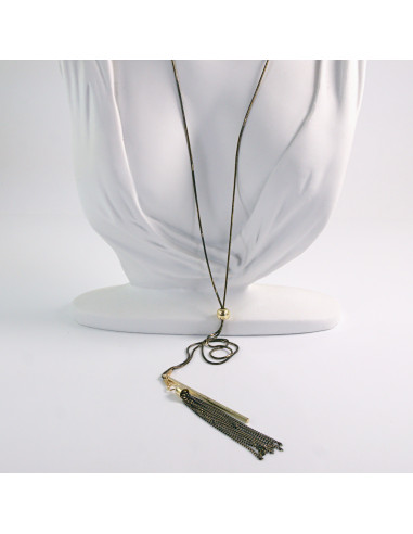 NASZYJNIK DŁUGI WISIOR CHWOST CZARNO - ZŁOTY...