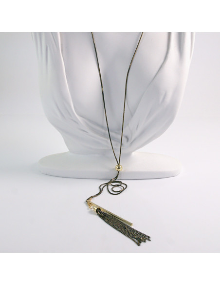 NASZYJNIK DŁUGI WISIOR CHWOST CZARNO - ZŁOTY KRAWATKA  Lolita Akcesoria