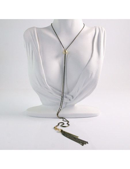 NASZYJNIK DŁUGI WISIOR CHWOST CZARNO - ZŁOTY KRAWATKA  Lolita Akcesoria