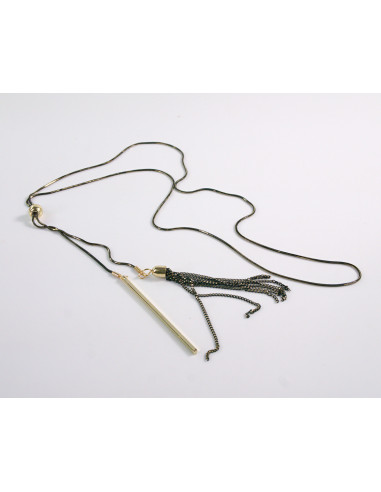 NASZYJNIK DŁUGI WISIOR CHWOST CZARNO - ZŁOTY...