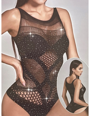 BODY Bodystocking z kamieniami BODY Z SIATKI BARDZO KOBIECE