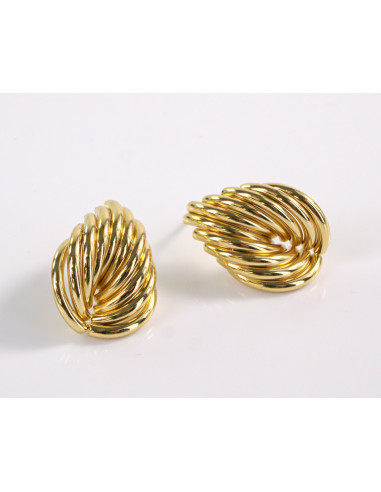 Kolczyki ZŁOTE RURKI ZAWIJAS LISTEK STAL...