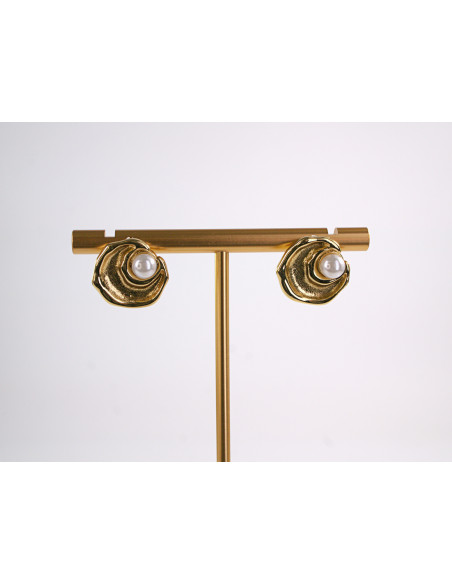 Kolczyki ZŁOTA MUSZLA Z PERŁĄ  STAL CHIRURGICZNA  LOLITA AKCESORIA