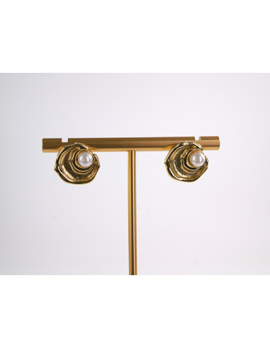 Kolczyki ZŁOTA MUSZLA Z PERŁĄ  STAL...