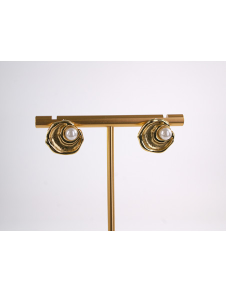 Kolczyki ZŁOTA MUSZLA Z PERŁĄ  STAL CHIRURGICZNA  LOLITA AKCESORIA