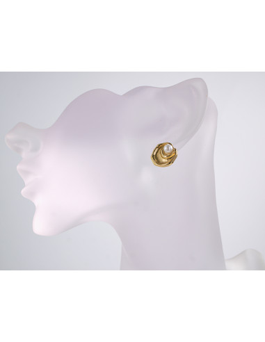 Kolczyki ZŁOTA MUSZLA Z PERŁĄ  STAL...