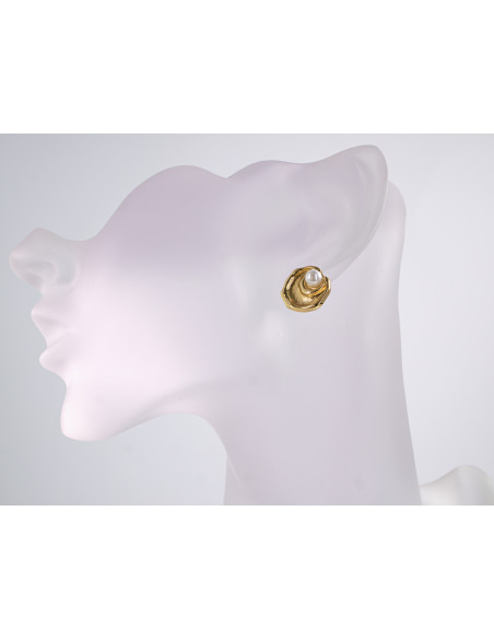 Kolczyki ZŁOTA MUSZLA Z PERŁĄ  STAL CHIRURGICZNA  LOLITA AKCESORIA