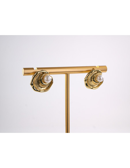 Kolczyki ZŁOTA MUSZLA Z PERŁĄ  STAL CHIRURGICZNA  LOLITA AKCESORIA