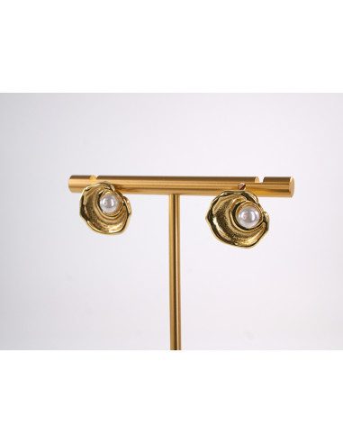 Kolczyki ZŁOTA MUSZLA Z PERŁĄ  STAL...