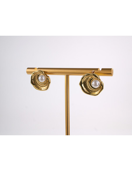 Kolczyki ZŁOTA MUSZLA Z PERŁĄ  STAL CHIRURGICZNA  LOLITA AKCESORIA