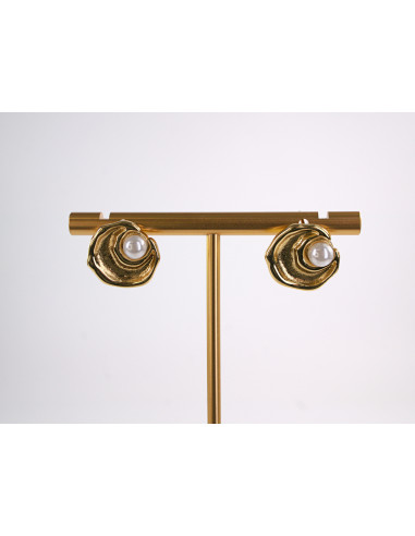 Kolczyki ZŁOTA MUSZLA Z PERŁĄ  STAL...