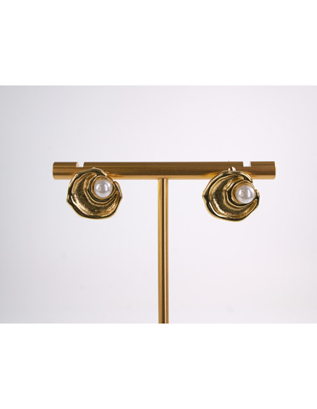 Kolczyki ZŁOTA MUSZLA Z PERŁĄ  STAL CHIRURGICZNA  LOLITA AKCESORIA