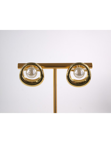 Kolczyki ZŁOTE NIEREGULARNE  Z PERŁĄ  STAL...