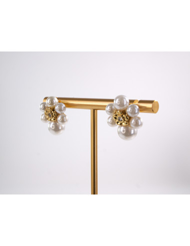 Kolczyki PEREŁKOWE KWIATY KWIATKI STAL...