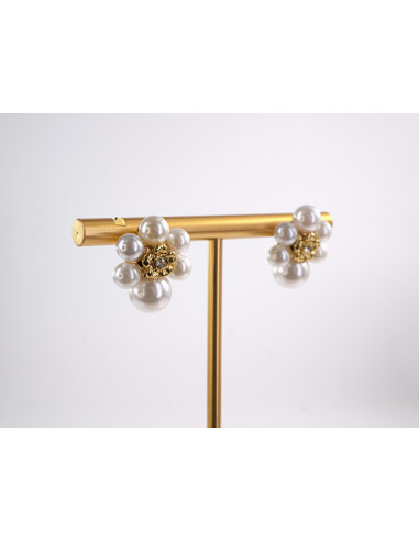 Kolczyki PEREŁKOWE KWIATY KWIATKI STAL...