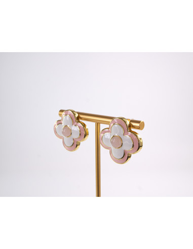 Kolczyki RÓŻOWE  KWIATY KWIATKI STAL...