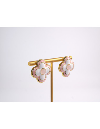 Kolczyki RÓŻOWE  KWIATY KWIATKI STAL...