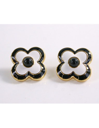 Kolczyki BIAŁO - CZARNE KWIATY KWIATKI STAL...
