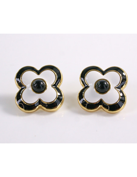 Kolczyki BIAŁO - CZARNE KWIATY KWIATKI STAL CHIRURGICZNA  LOLITA AKCESORIA