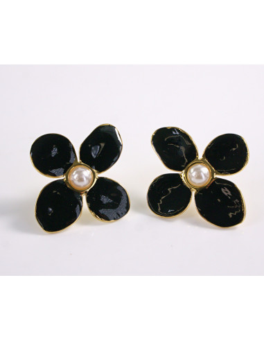 Kolczyki CZARNE KWIATY  KWIATKI STAL...